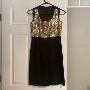 Gianni Bini Black and Gold Sequin Strapless Dress